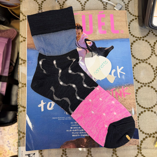 Nonnette Japanese Paper Wave Line Socks, made in Japan, #NS407Y-87