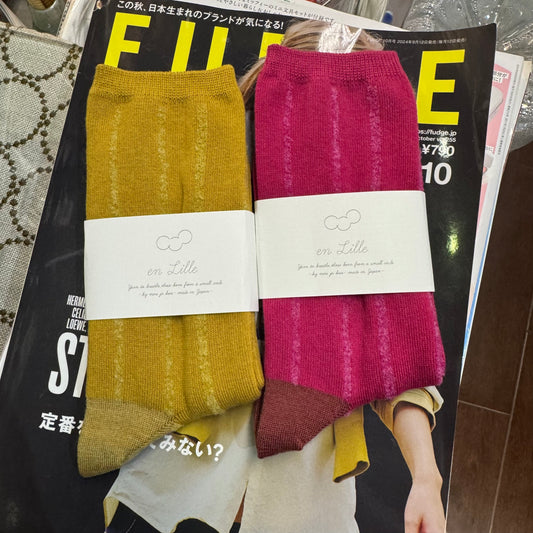 en Lille Striped Wool Socks, 2 Colors, made in Japan