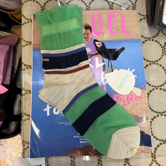 Nonnette See through mix line Socks, 2 Colors, made in Japan, #NS403Y