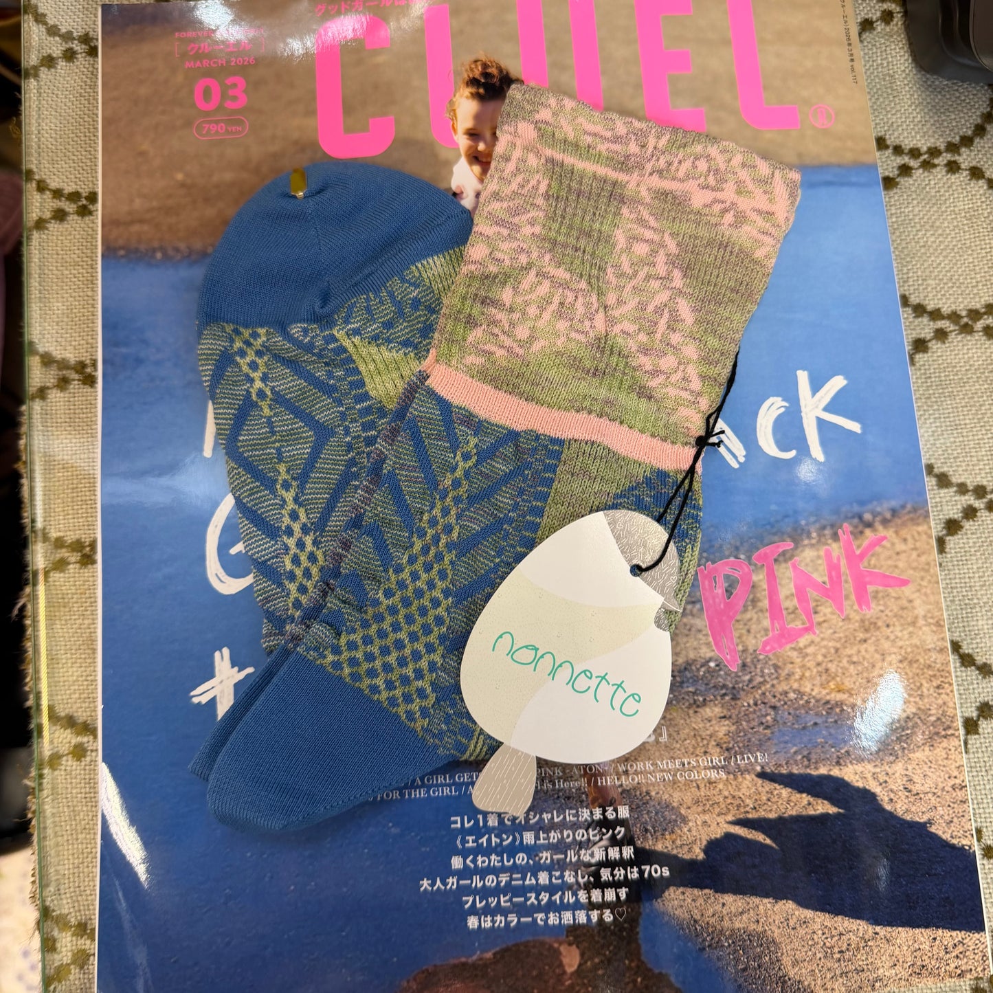 Nonnette Blue Square Gem Socks, made in Japan, #NS401Y-80