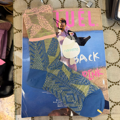 Nonnette Blue Square Gem Socks, made in Japan, #NS401Y-80