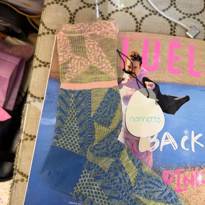 Nonnette Blue Square Gem Socks, made in Japan, #NS401Y-80