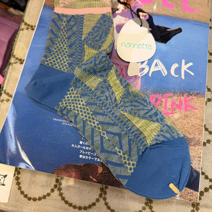 Nonnette Blue Square Gem Socks, made in Japan, #NS401Y-80