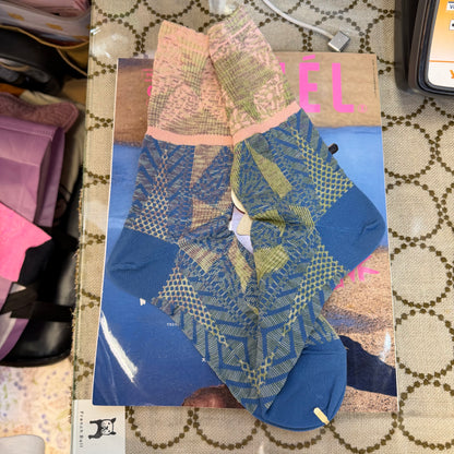 Nonnette Blue Square Gem Socks, made in Japan, #NS401Y-80