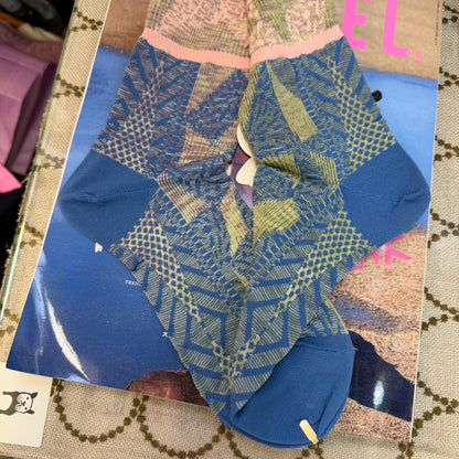 Nonnette Blue Square Gem Socks, made in Japan, #NS401Y-80