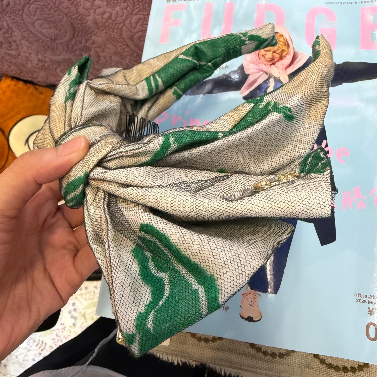 CA4LA Embroidered Green X Grey Headband, made in Japan