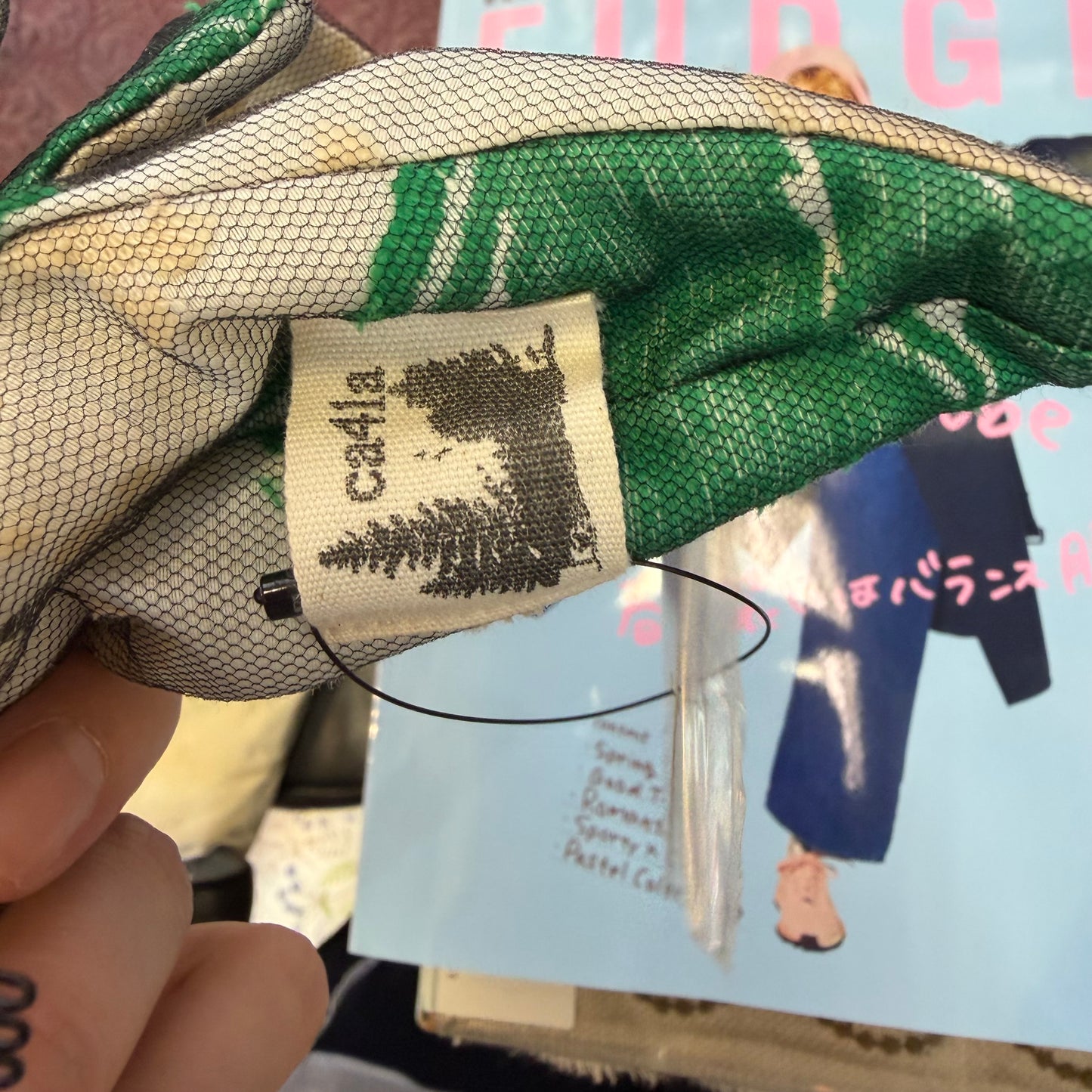 CA4LA Embroidered Green X Grey Headband, made in Japan