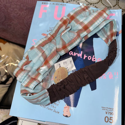 CA4LA Blue Checked Headband, made in Japan