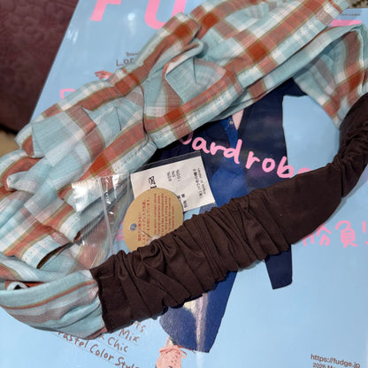 CA4LA Blue Checked Headband, made in Japan