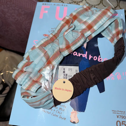 CA4LA Blue Checked Headband, made in Japan