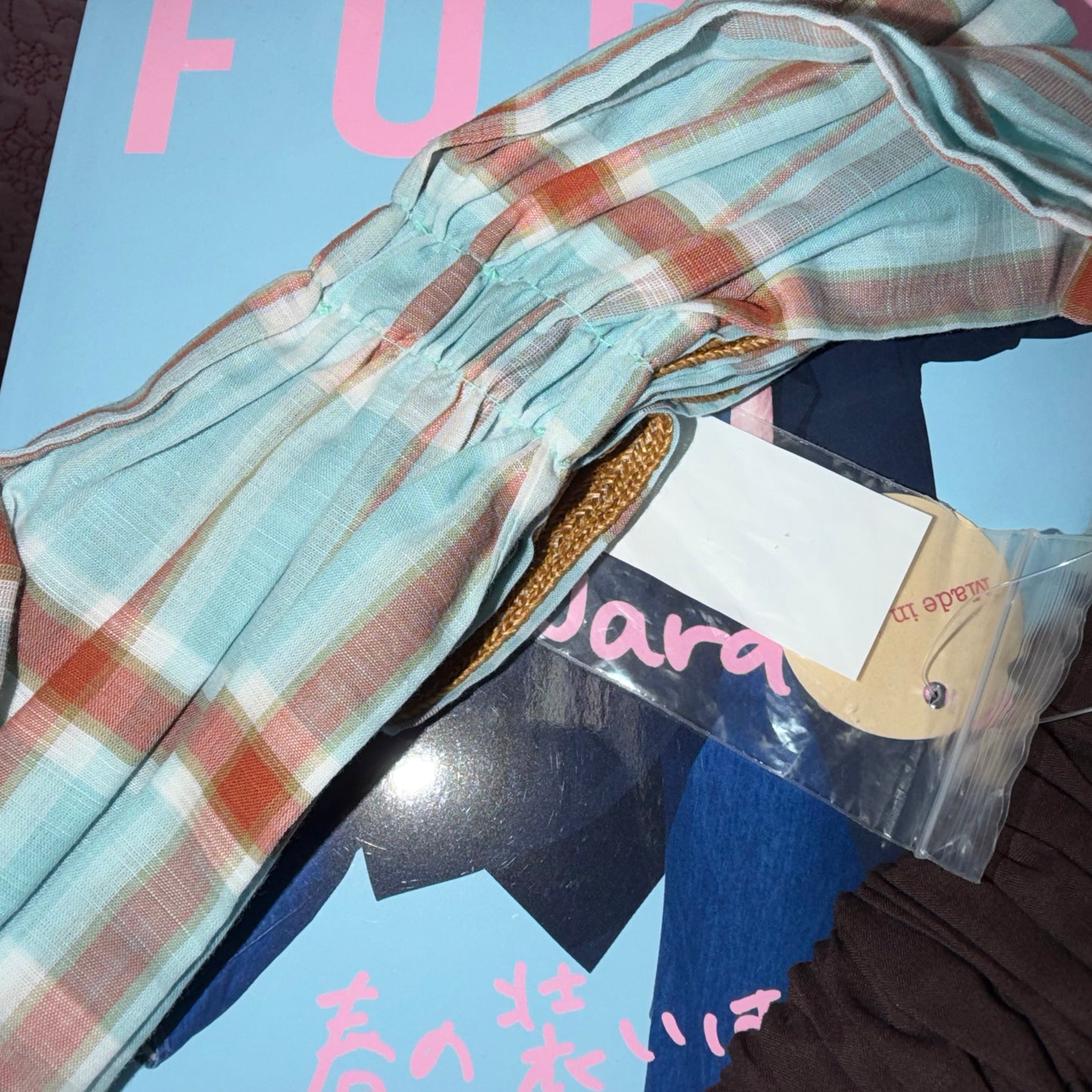 CA4LA Blue Checked Headband, made in Japan