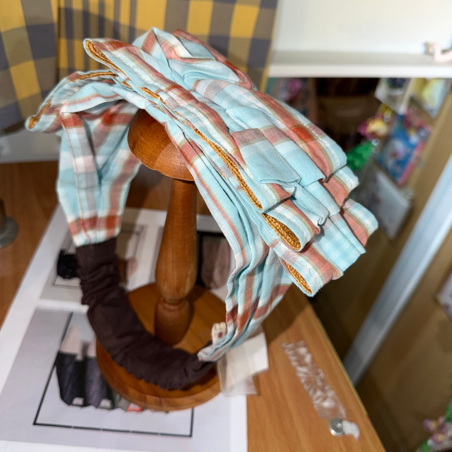 CA4LA Blue Checked Headband, made in Japan