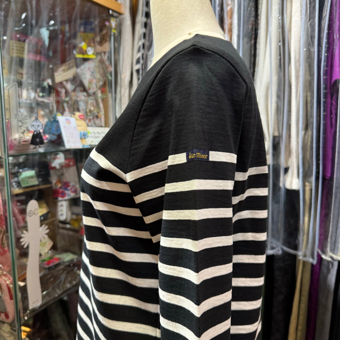 Le Minor Black Striped T-shirt, size 2, made in France
