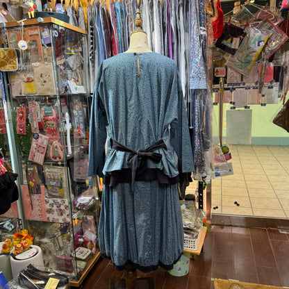 Sale- (g) Blue Floral Reversible Balloon Skirt, made in Japan