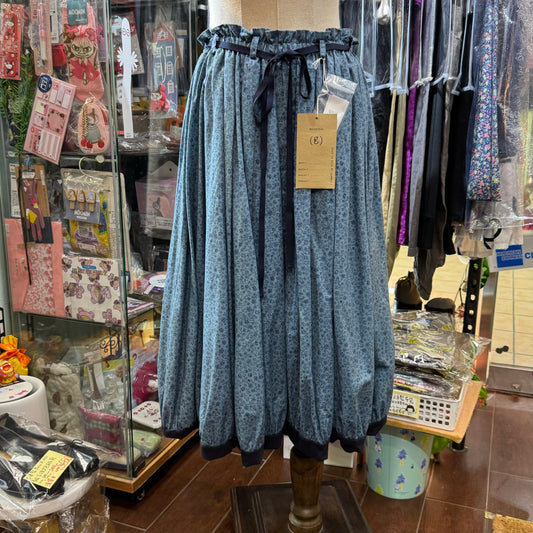Sale- (g) Blue Floral Reversible Balloon Skirt, made in Japan