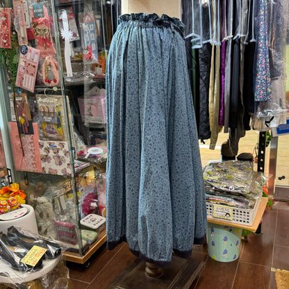 Sale- (g) Blue Floral Reversible Balloon Skirt, made in Japan