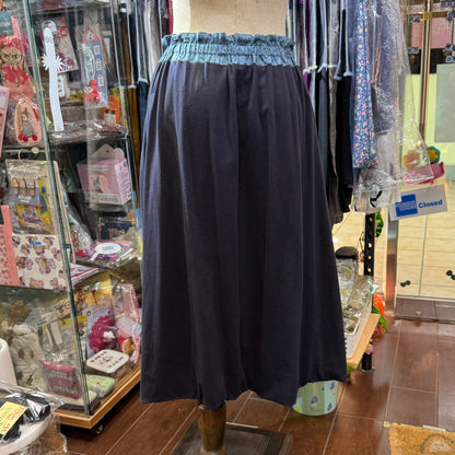 Sale- (g) Blue Floral Reversible Balloon Skirt, made in Japan