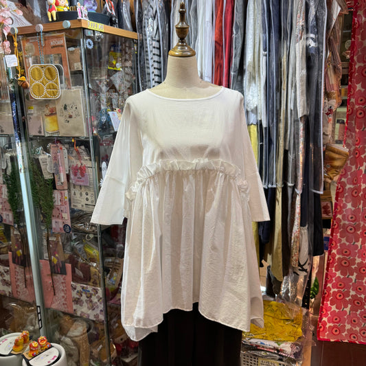 (g) Frill White Gather Tunic, made in Japan