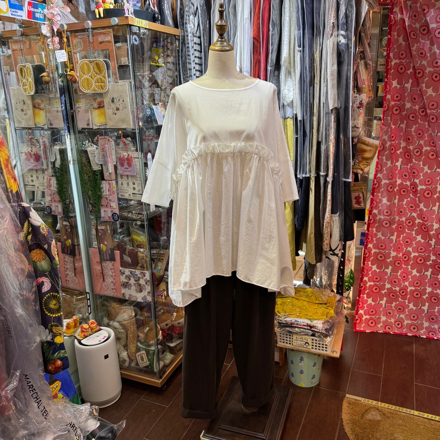 (g) Frill White Gather Tunic, made in Japan