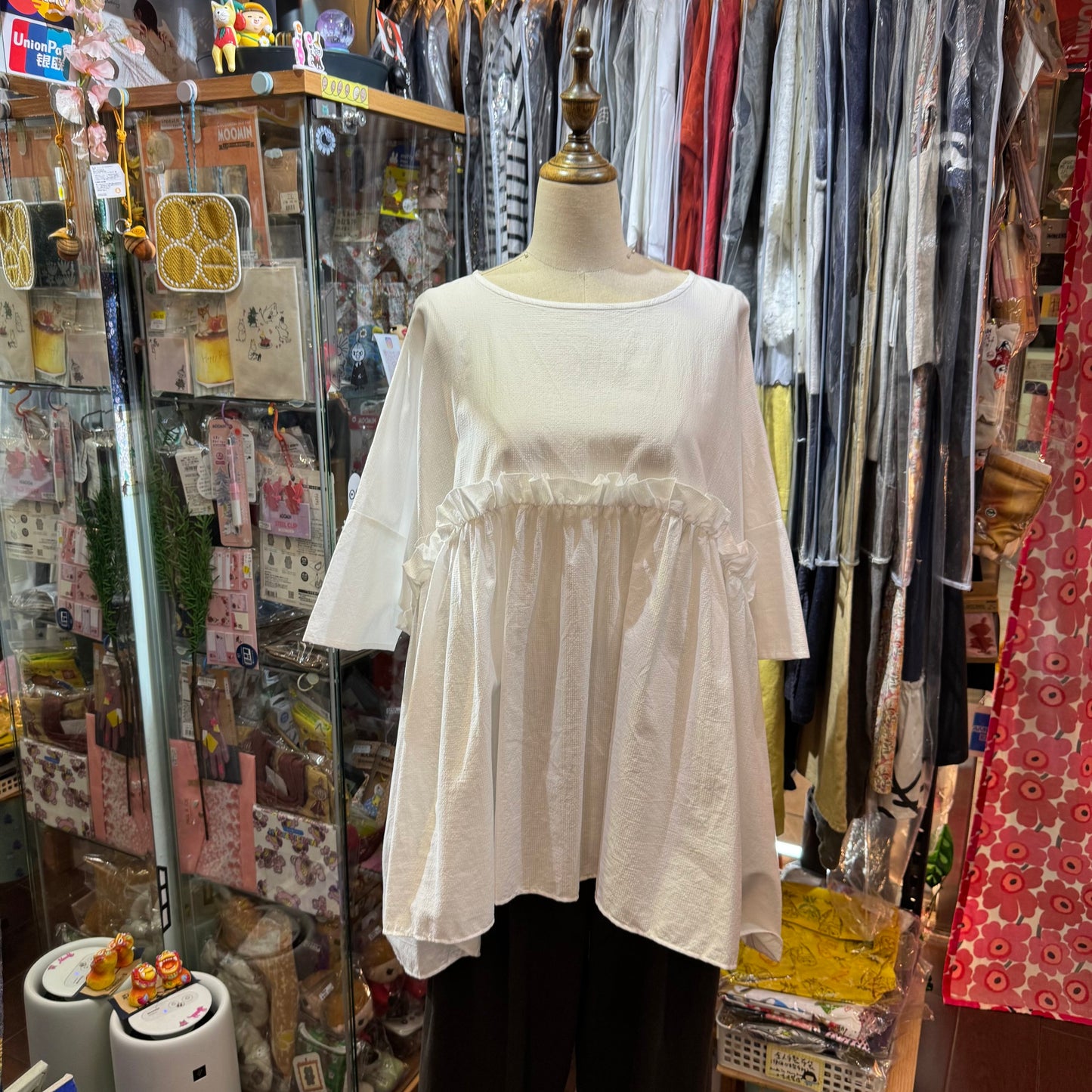 (g) Frill White Gather Tunic, made in Japan