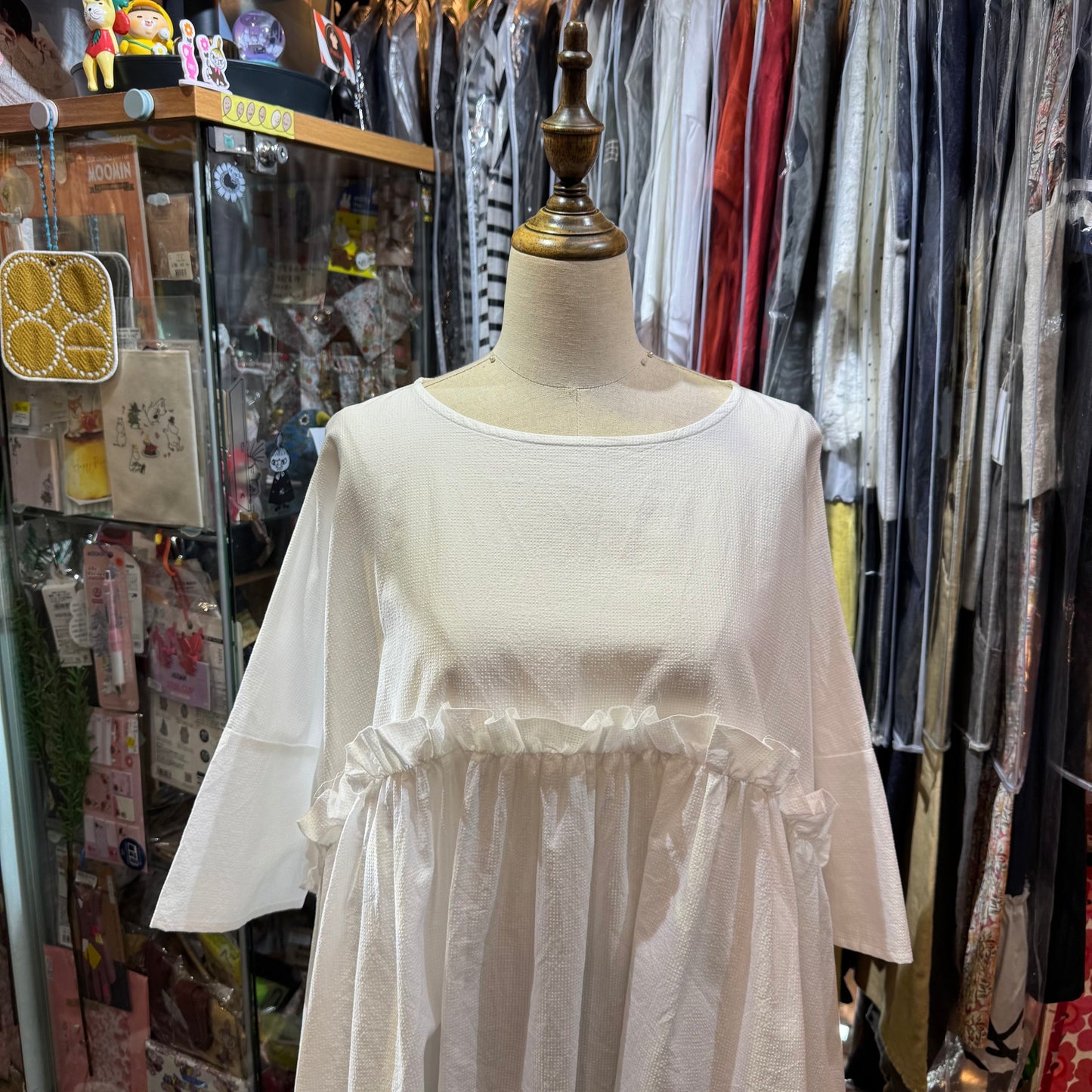 (g) Frill White Gather Tunic, made in Japan
