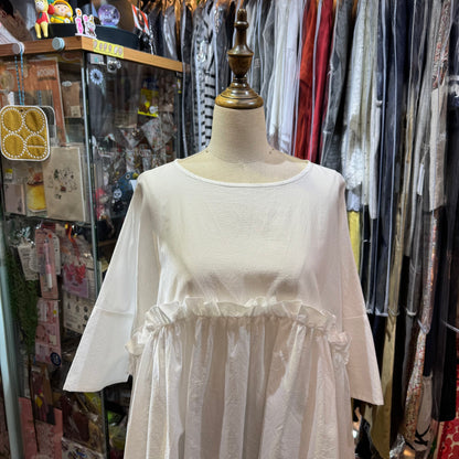 Sale- (g) Frill White Gather Tunic Top, made in Japan
