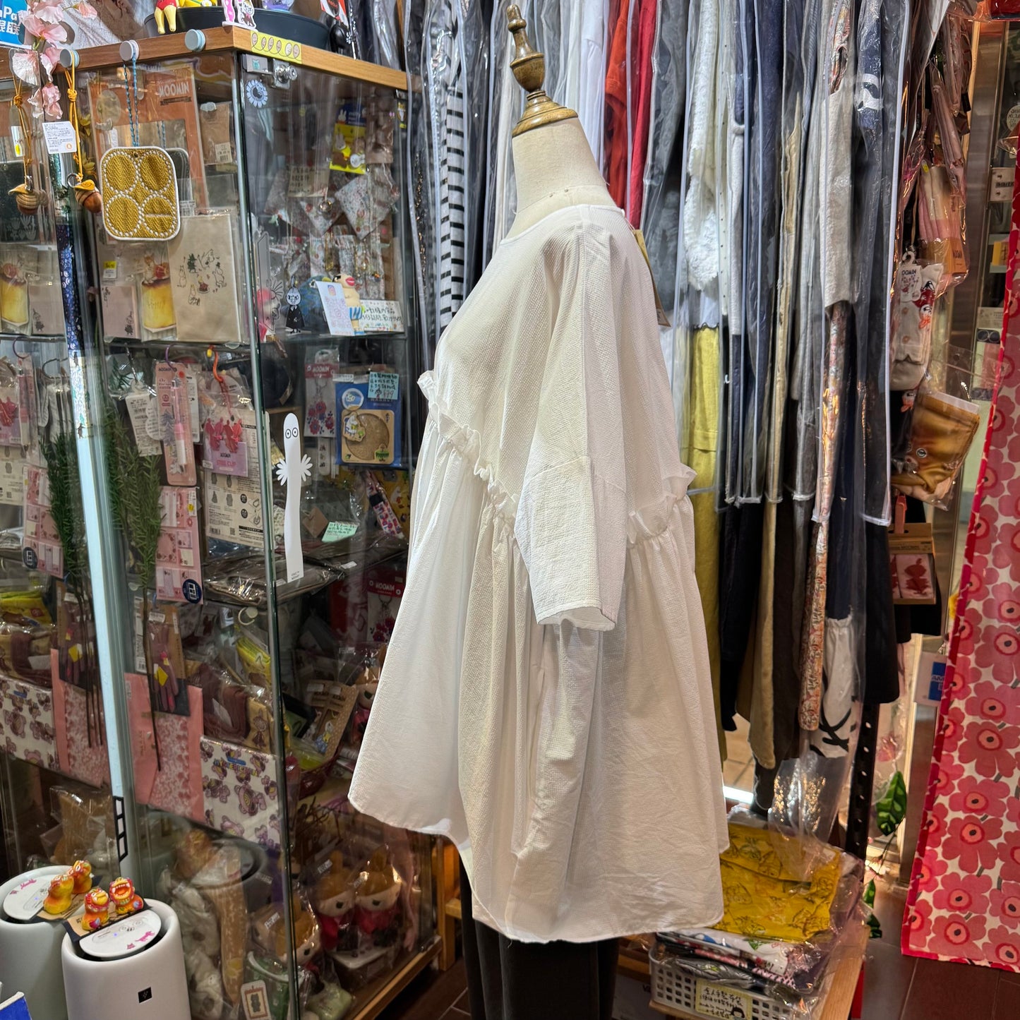 (g) Frill White Gather Tunic, made in Japan