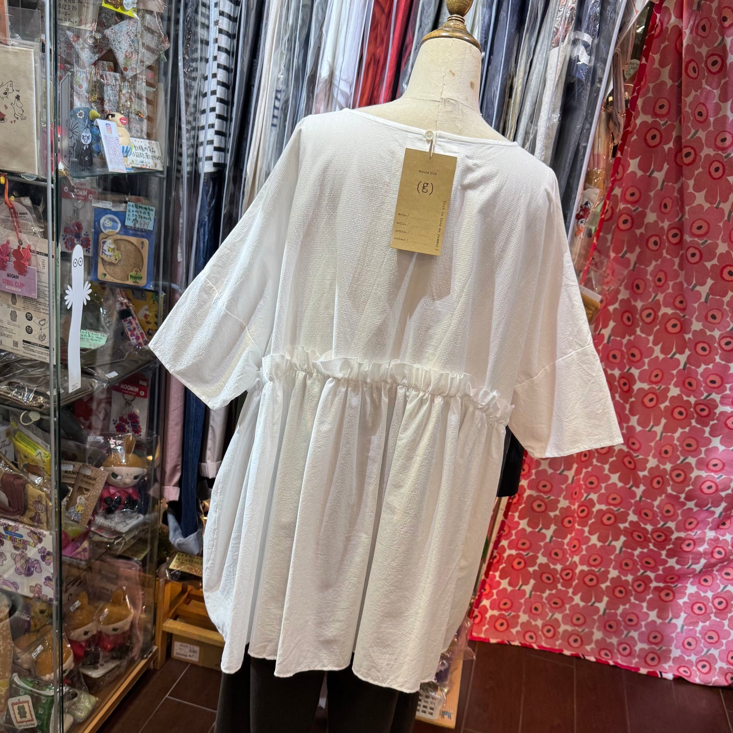(g) Frill White Gather Tunic, made in Japan
