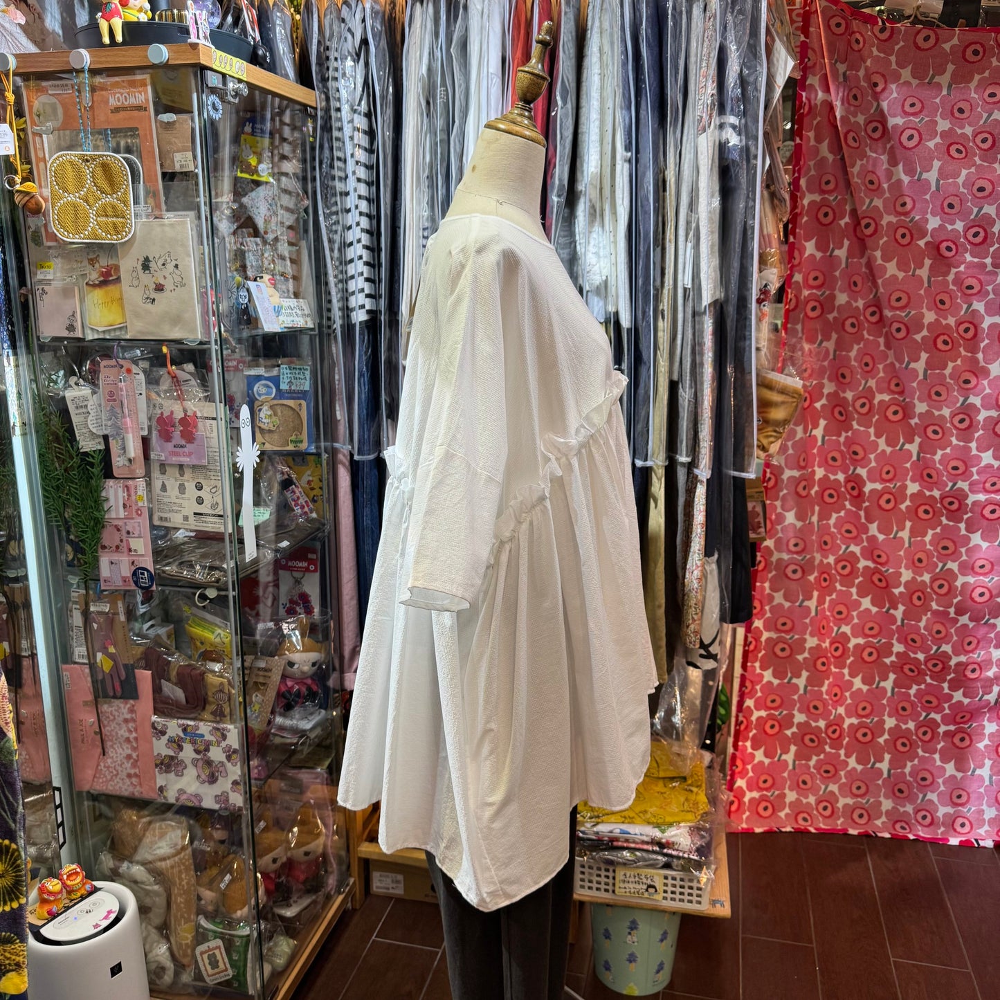 (g) Frill White Gather Tunic, made in Japan