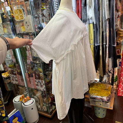 Sale- (g) Frill White Gather Tunic Top, made in Japan