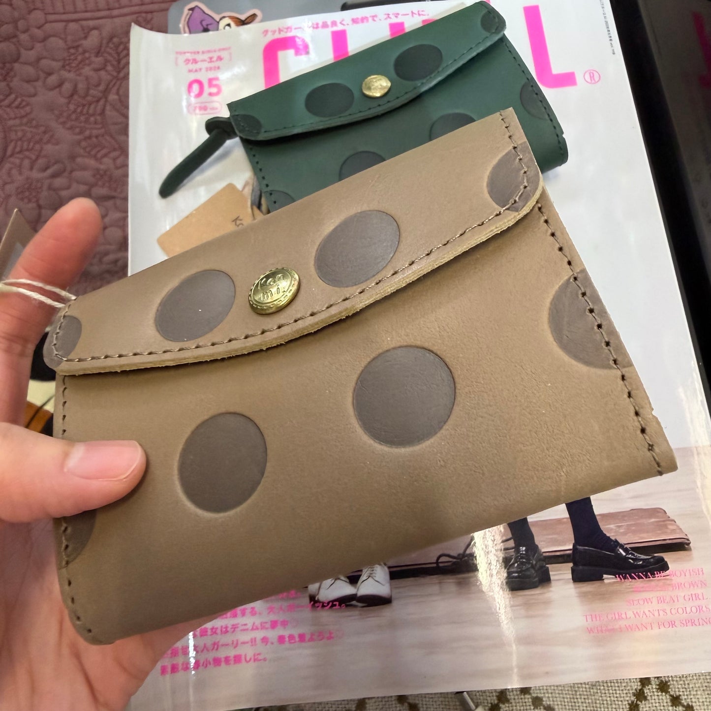 Kanmi Polka Leather Small Wallet, 2 Colors, made in Japan *New Colors