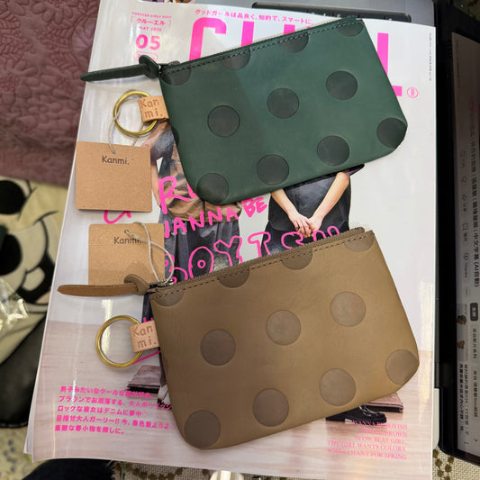 Kanmi Polka Leather Pouch, Coins Bag, 2 Colors, made in Japan *New Colors