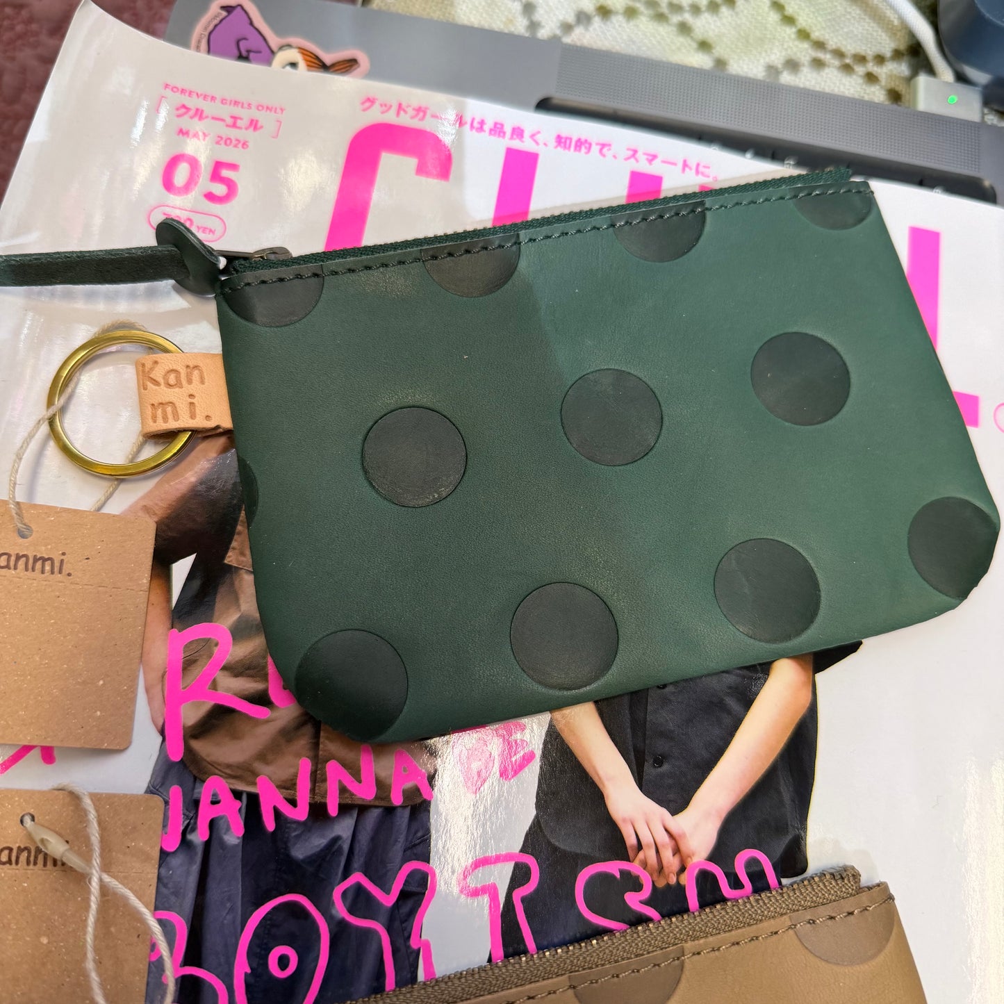 Kanmi Polka Leather Pouch, Coins Bag, 2 Colors, made in Japan *New Colors