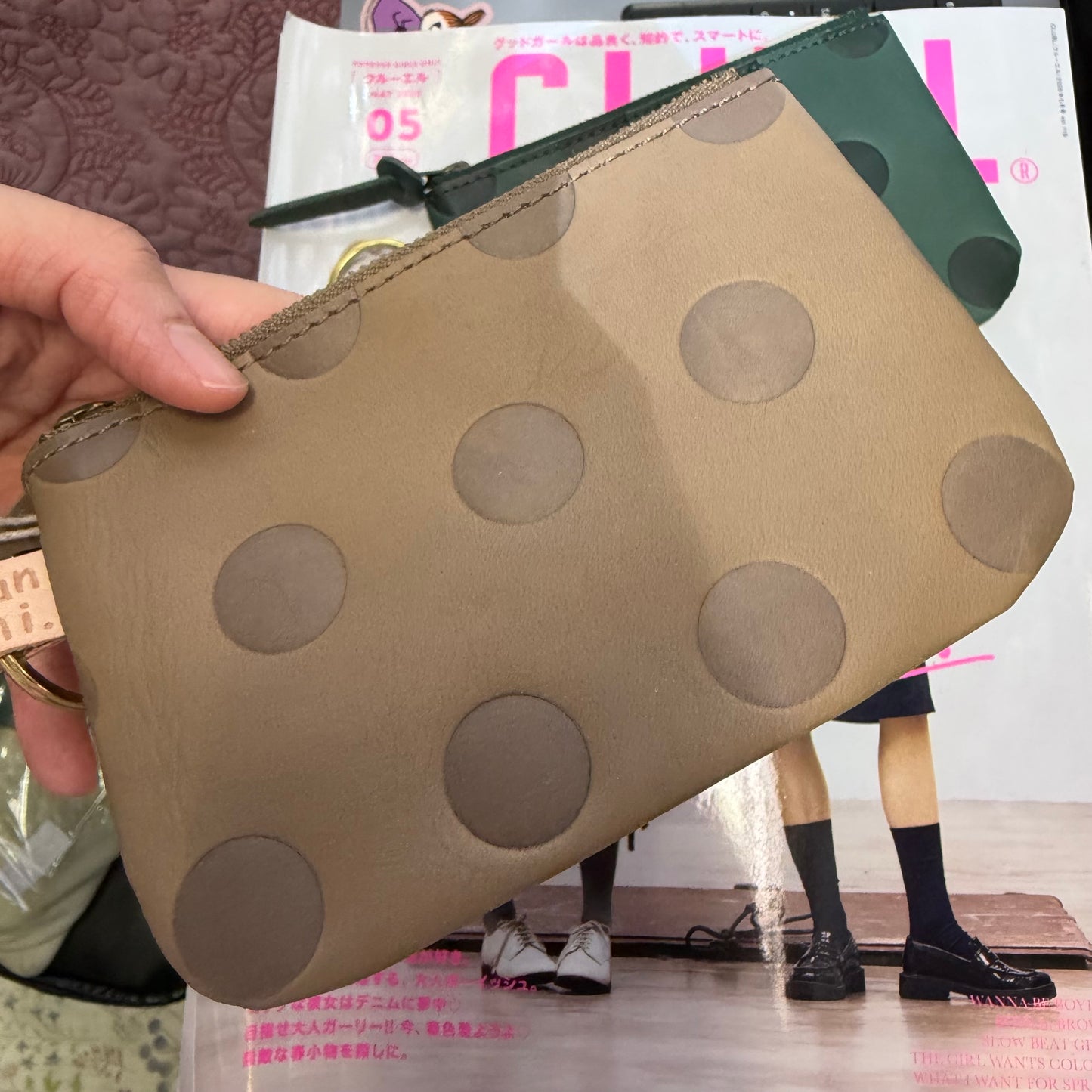Kanmi Polka Leather Pouch, Coins Bag, 2 Colors, made in Japan *New Colors