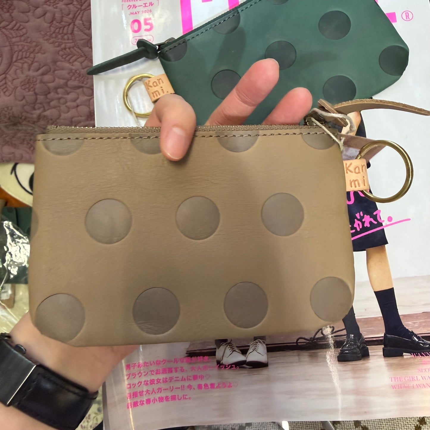 Kanmi Polka Leather Pouch, Coins Bag, 2 Colors, made in Japan *New Colors