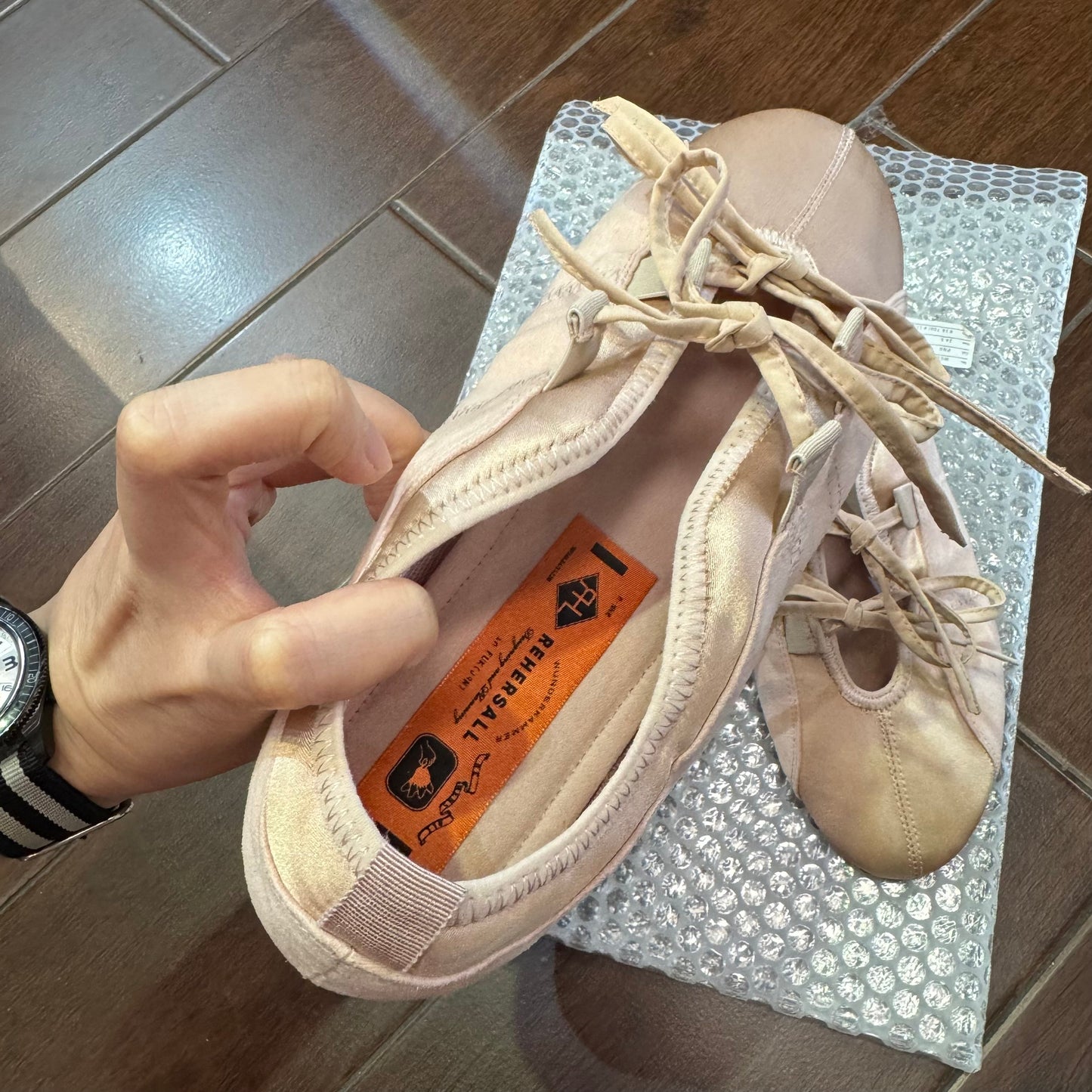 RehersalL Pink Ribbon Ballet Shoes, Size 24cm only
