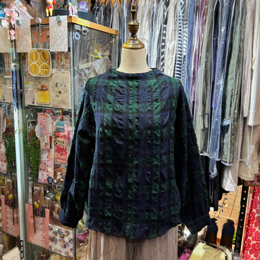 EXTRA20- Nachukara Green Checked Wool Top, made in Japan