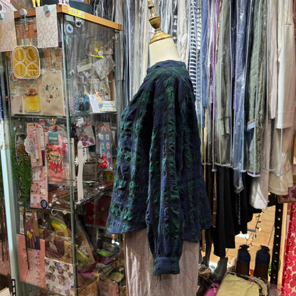 EXTRA30- Nachukara Green Checked Wool Top, made in Japan