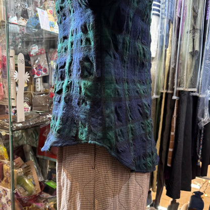 EXTRA30- Nachukara Green Checked Wool Top, made in Japan