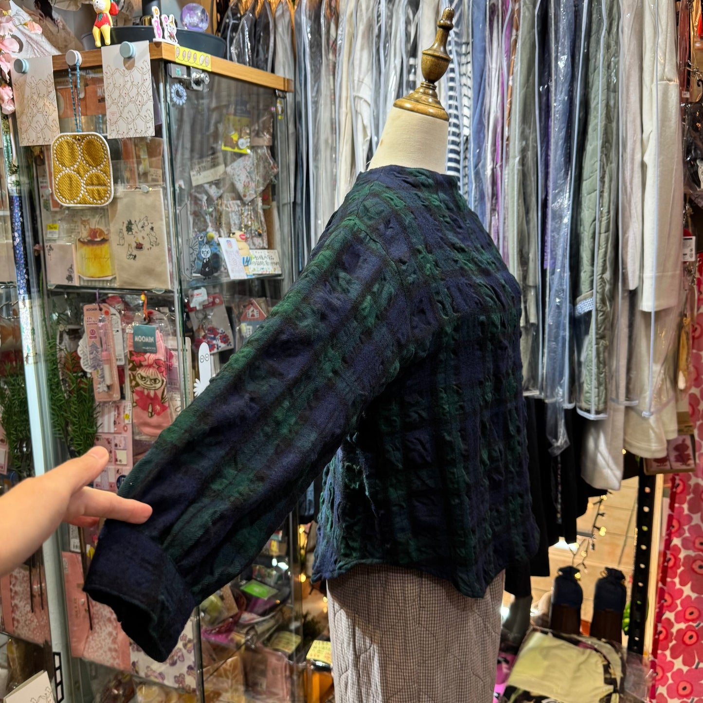 EXTRA20- Nachukara Green Checked Wool Top, made in Japan