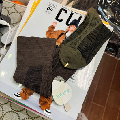 Nonnette Tree Trunk and Bird Wool  LongHigh Socks , 2 Colors, made in Japan