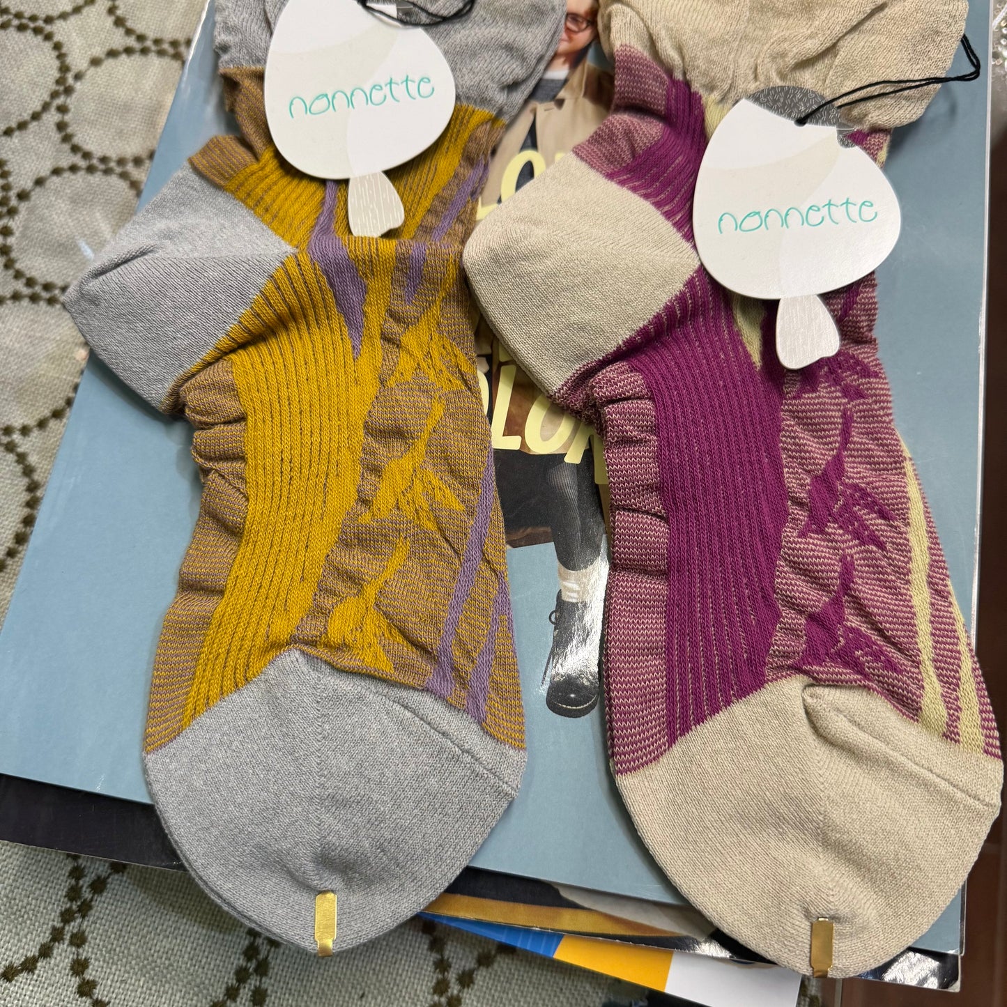 Nonnette Patterns Socks, 2 Colors, made in Japan