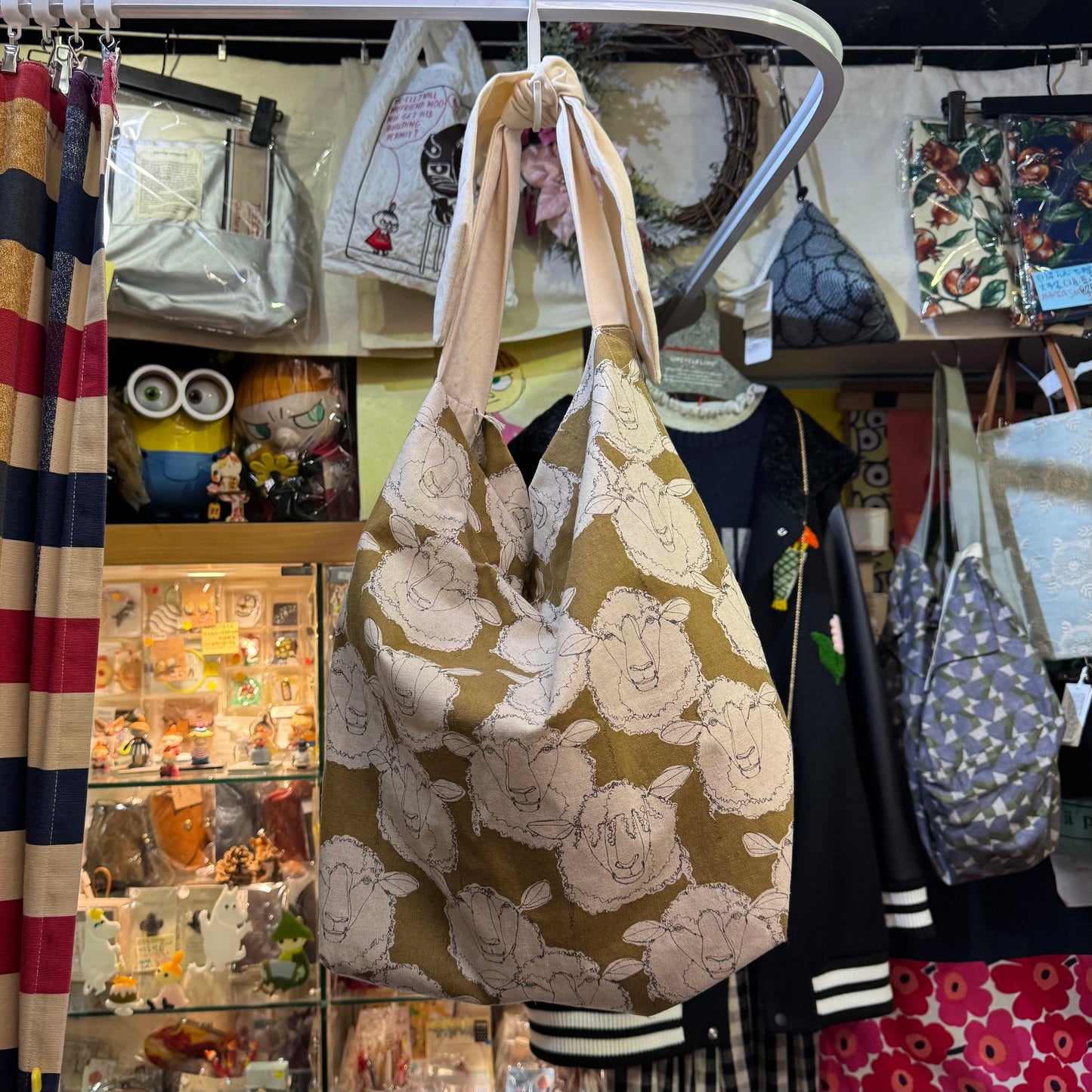 Handmade Sheep Brown Ribbon Bag, fabric from Japan