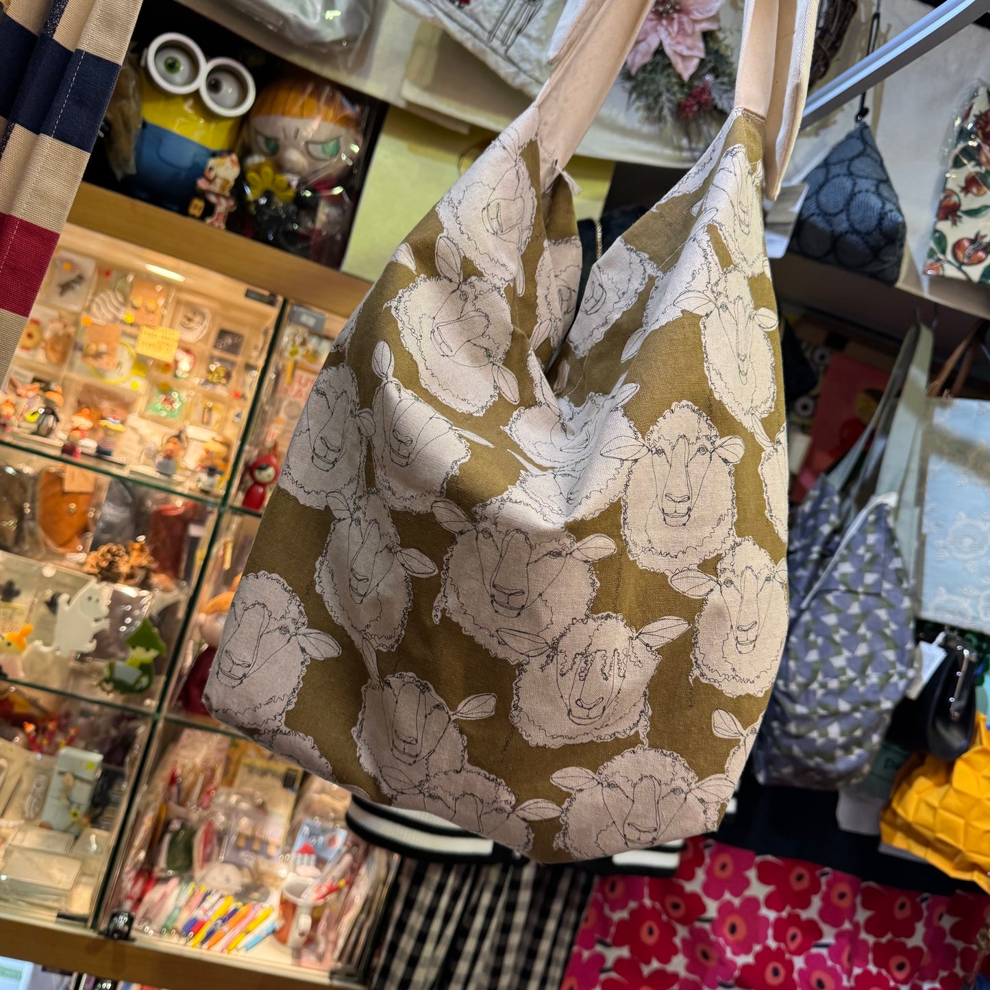 Handmade Sheep Brown Ribbon Bag, fabric from Japan