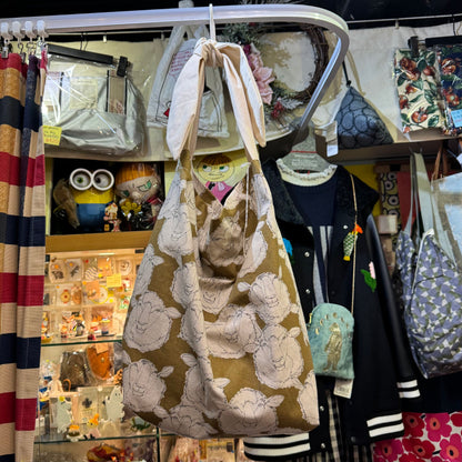 Handmade Sheep Brown Ribbon Bag, fabric from Japan