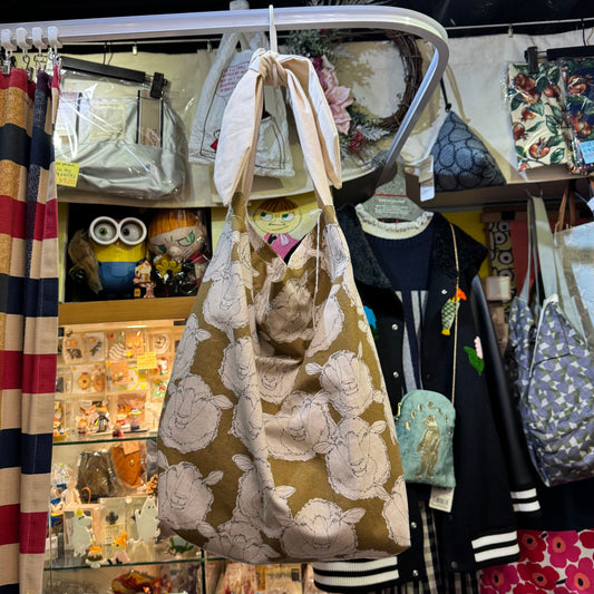 Handmade Sheep Brown Ribbon Bag, fabric from Japan