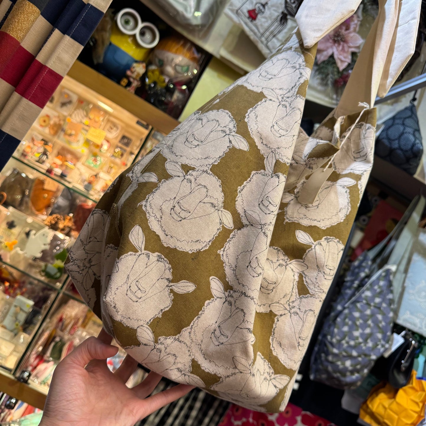 Handmade Sheep Brown Ribbon Bag, fabric from Japan