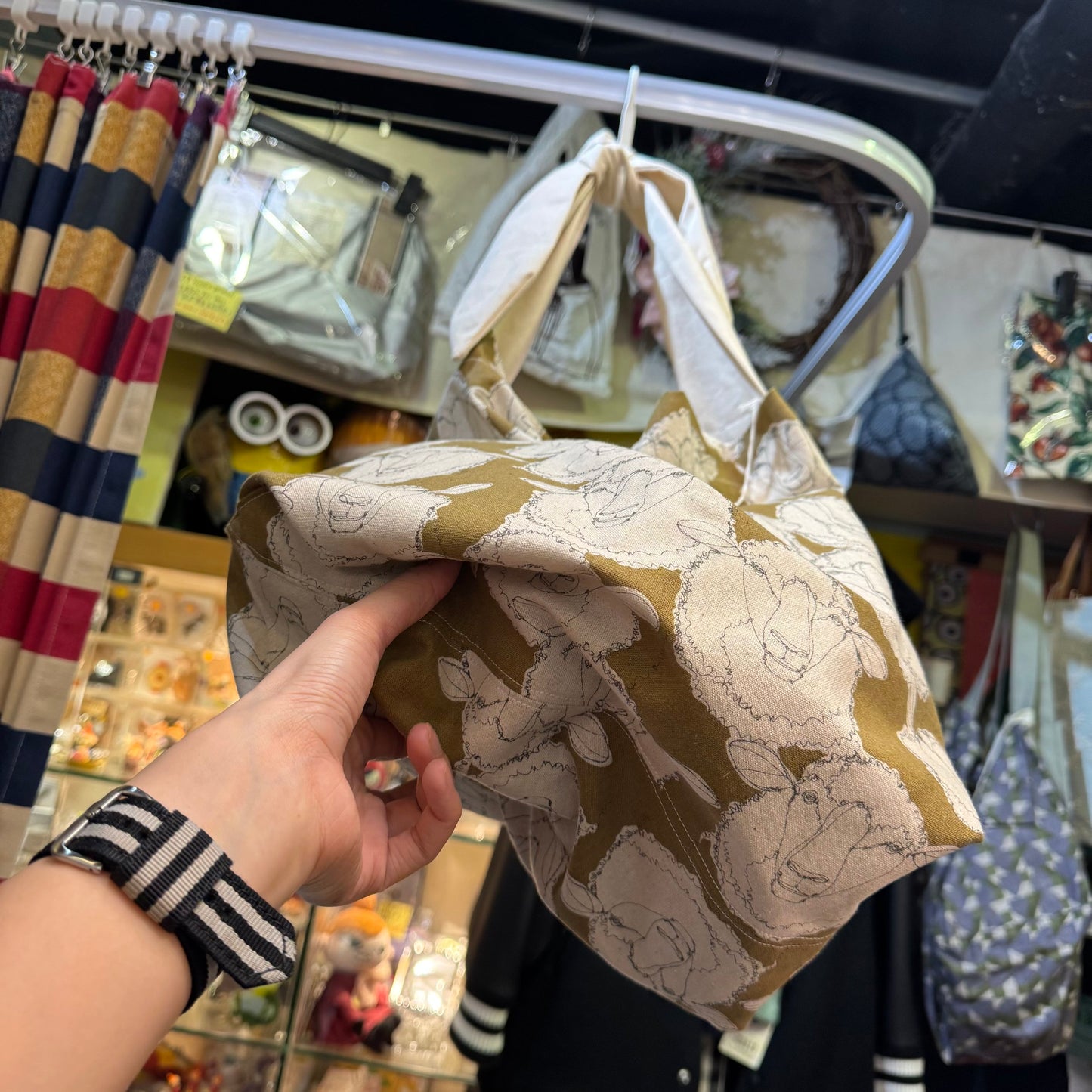 Handmade Sheep Brown Ribbon Bag, fabric from Japan