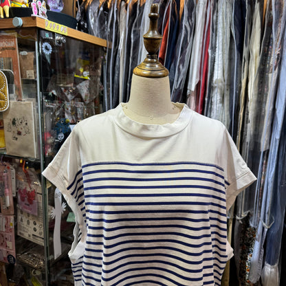 Sale- Estroislose White X Blue Striped Top, made in Japan