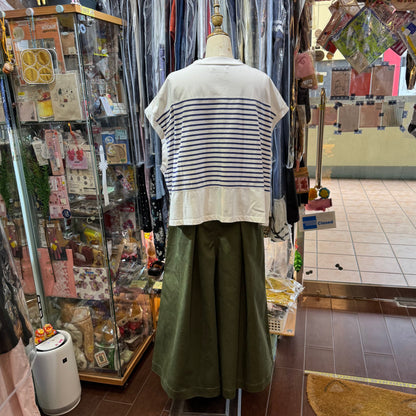 Sale- Estroislose White X Blue Striped Top, made in Japan